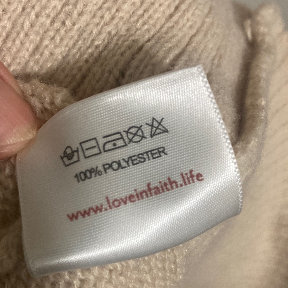 Pray on It Cozy Embellished Sweater, women’s size 2XL, Beige and Pink Oversized - Picture 9 of 11